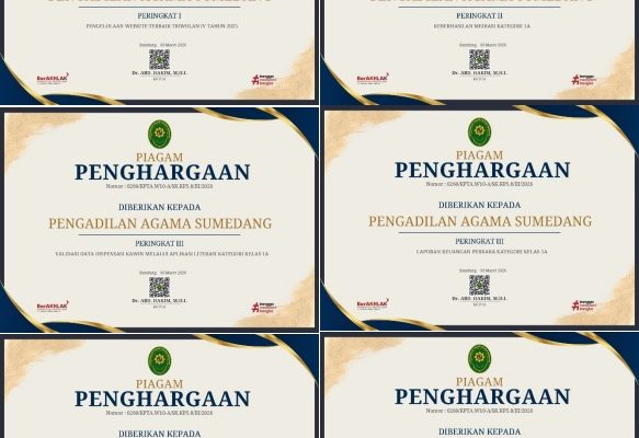 Pengadilan Agama Sumedang Raih 6 Penghargaan dari Pengadilan Tinggi Agama Bandung